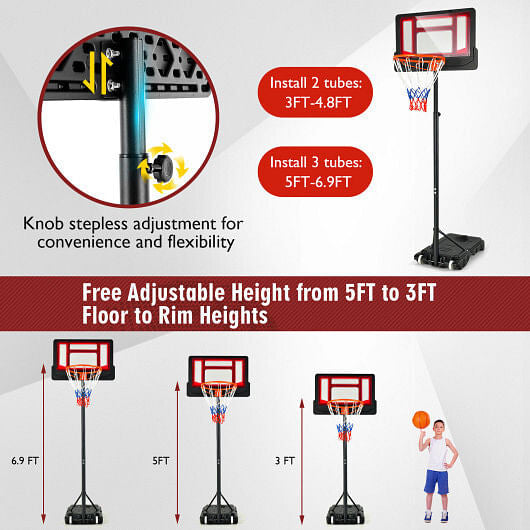 4.3-8.2 FT Portable Basketball Hoop with Adjustable Height and Wheels-Red