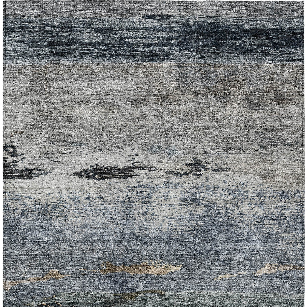 3' X 5' Navy Blue Gray And Black Abstract Washable Indoor Outdoor Area Rug