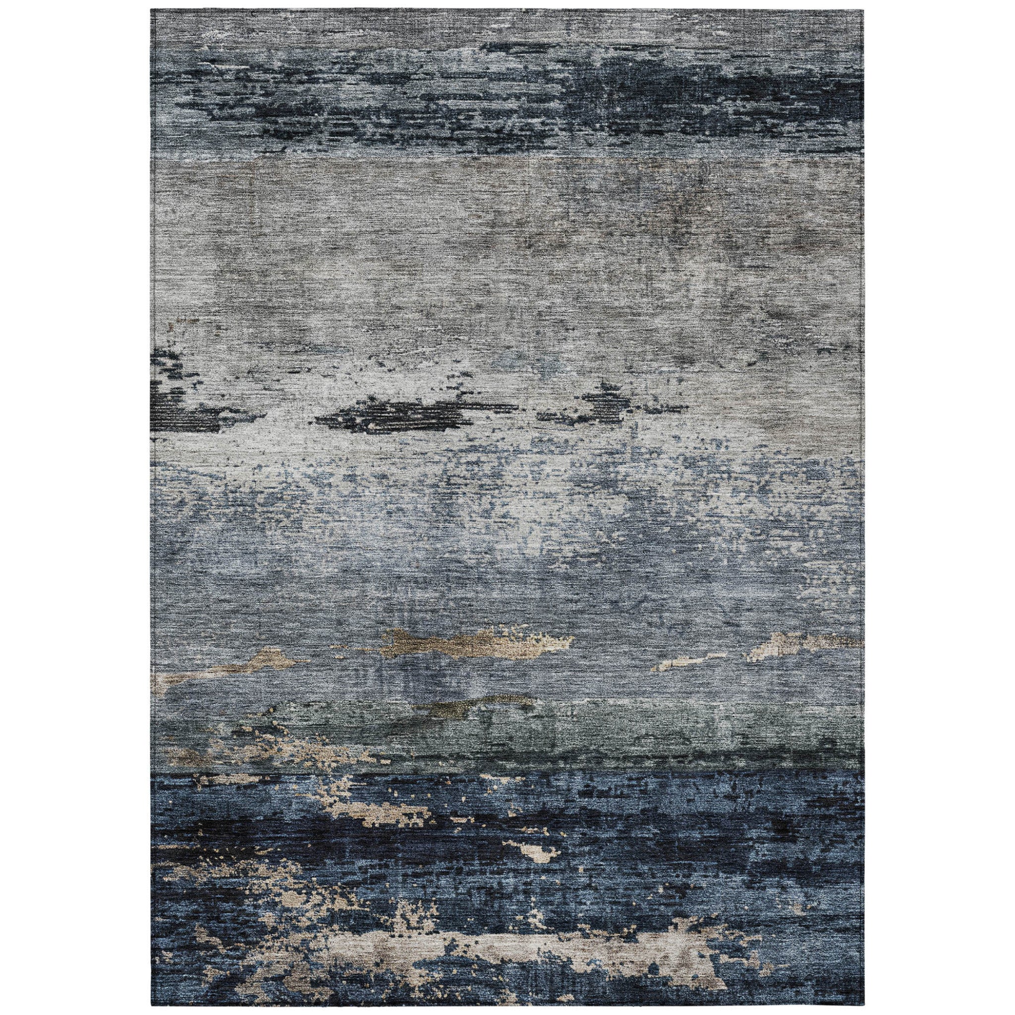 3' X 5' Navy Blue Gray And Black Abstract Washable Indoor Outdoor Area Rug