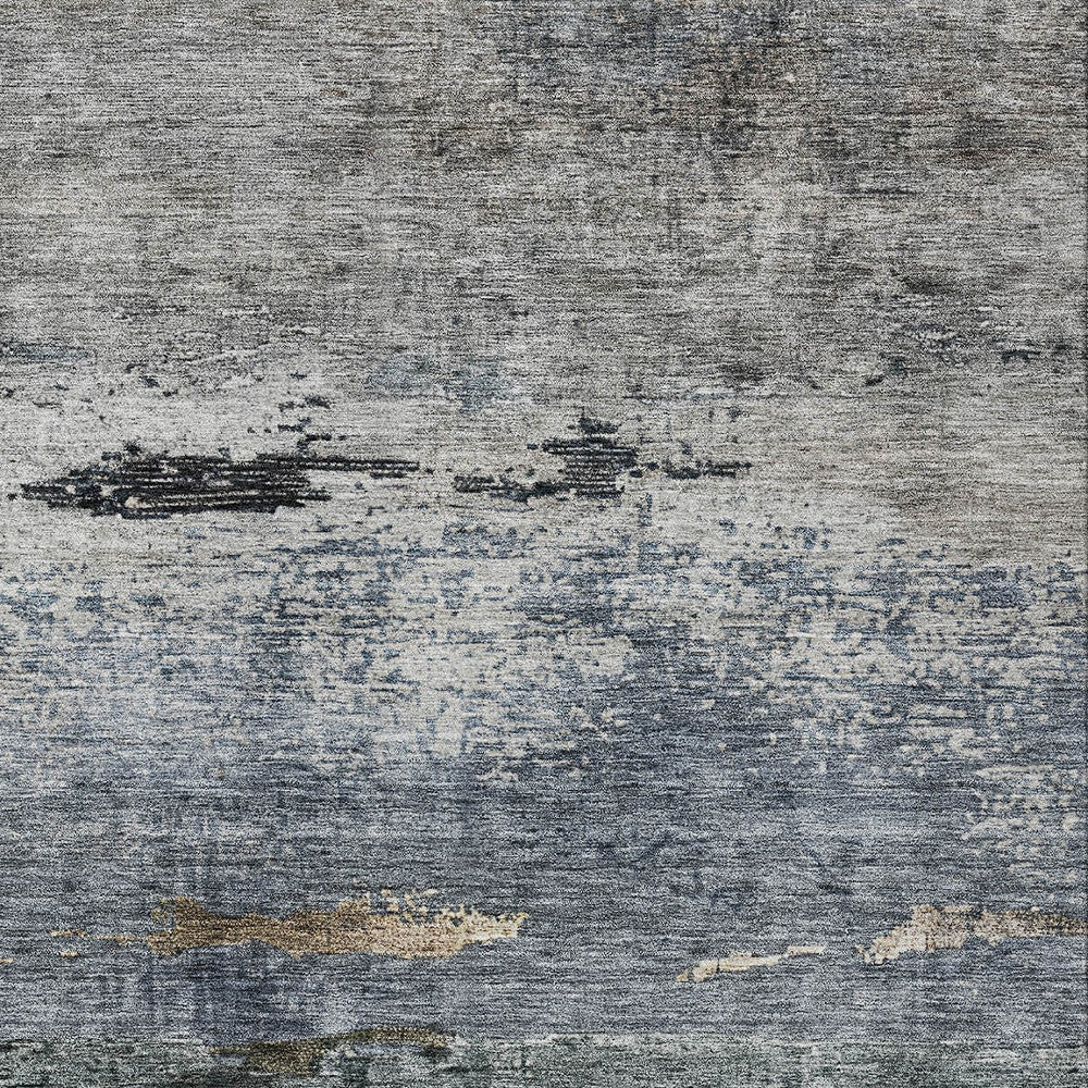 3' X 5' Navy Blue Gray And Black Abstract Washable Indoor Outdoor Area Rug