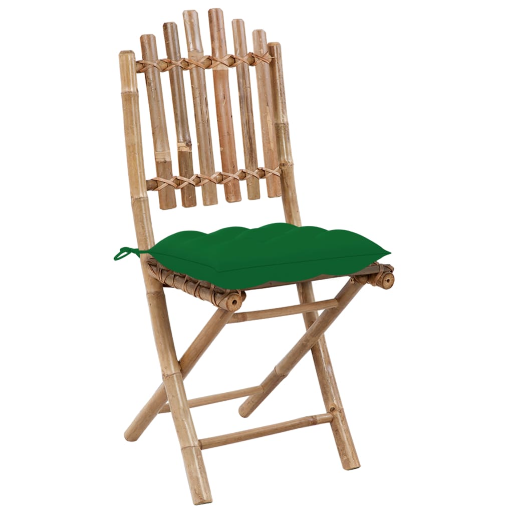 vidaXL Folding Patio Chairs 2 pcs with Cushions Bamboo