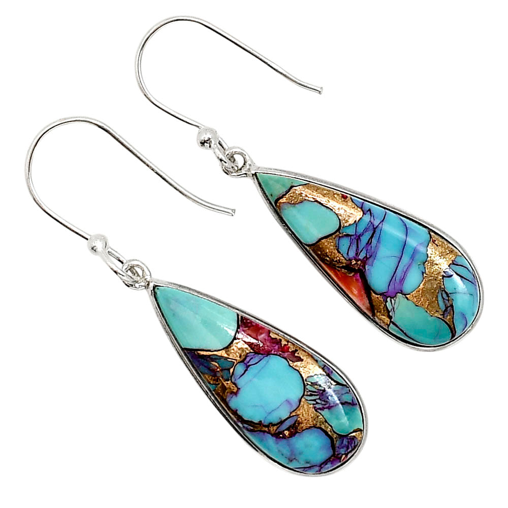 Kingman Orange Dahlia Turquoise Earrings E-1001 SDE91490