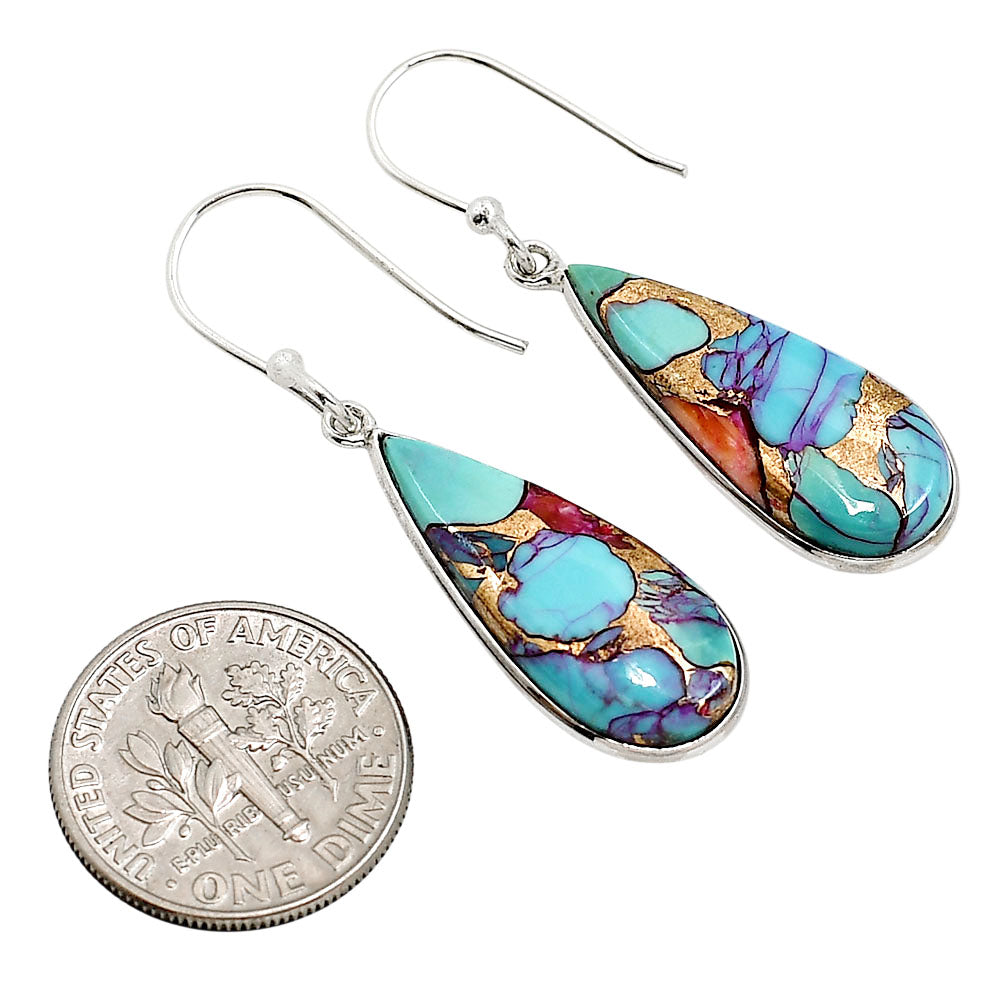 Kingman Orange Dahlia Turquoise Earrings E-1001 SDE91490