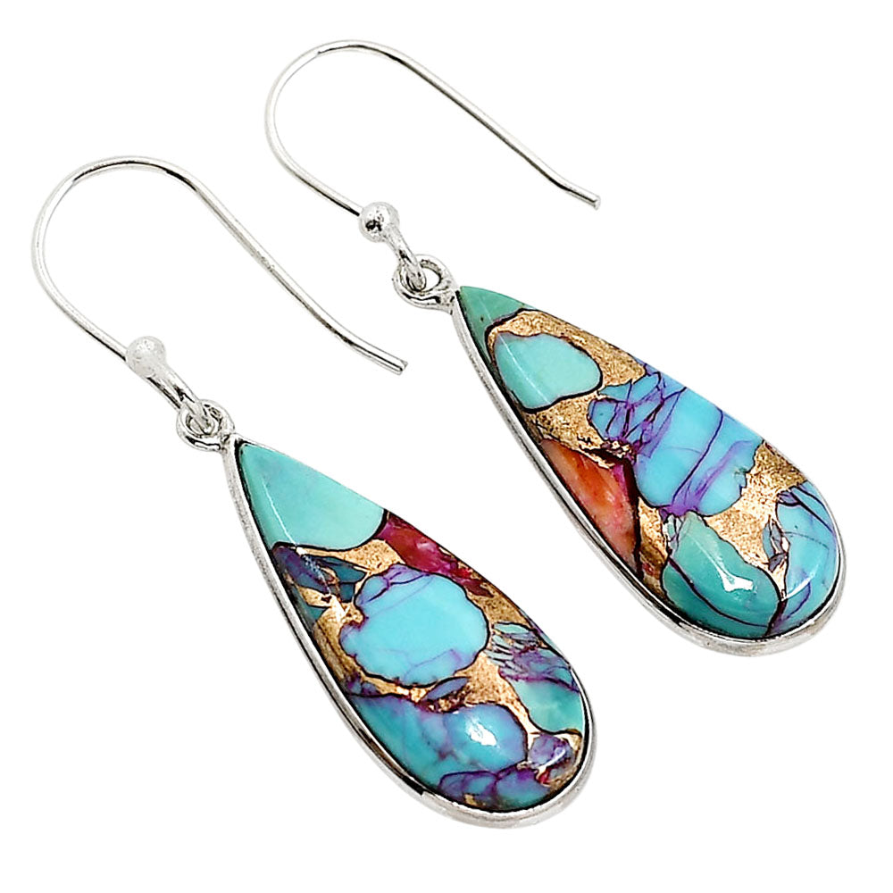 Kingman Orange Dahlia Turquoise Earrings E-1001 SDE91490